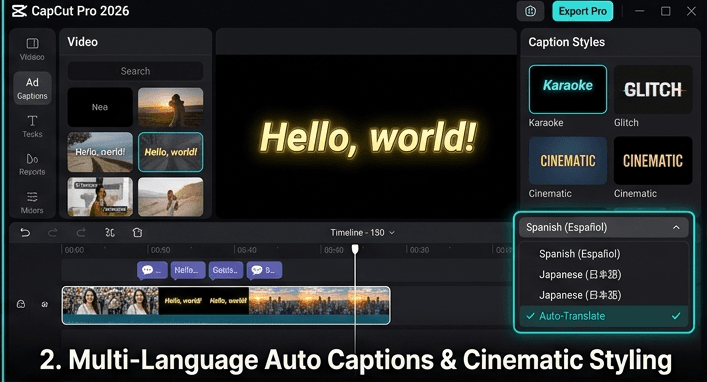 CapCut Pro Auto-caption generation interface