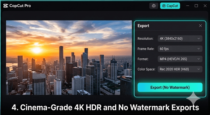 CapCut Pro 4K resolution export settings